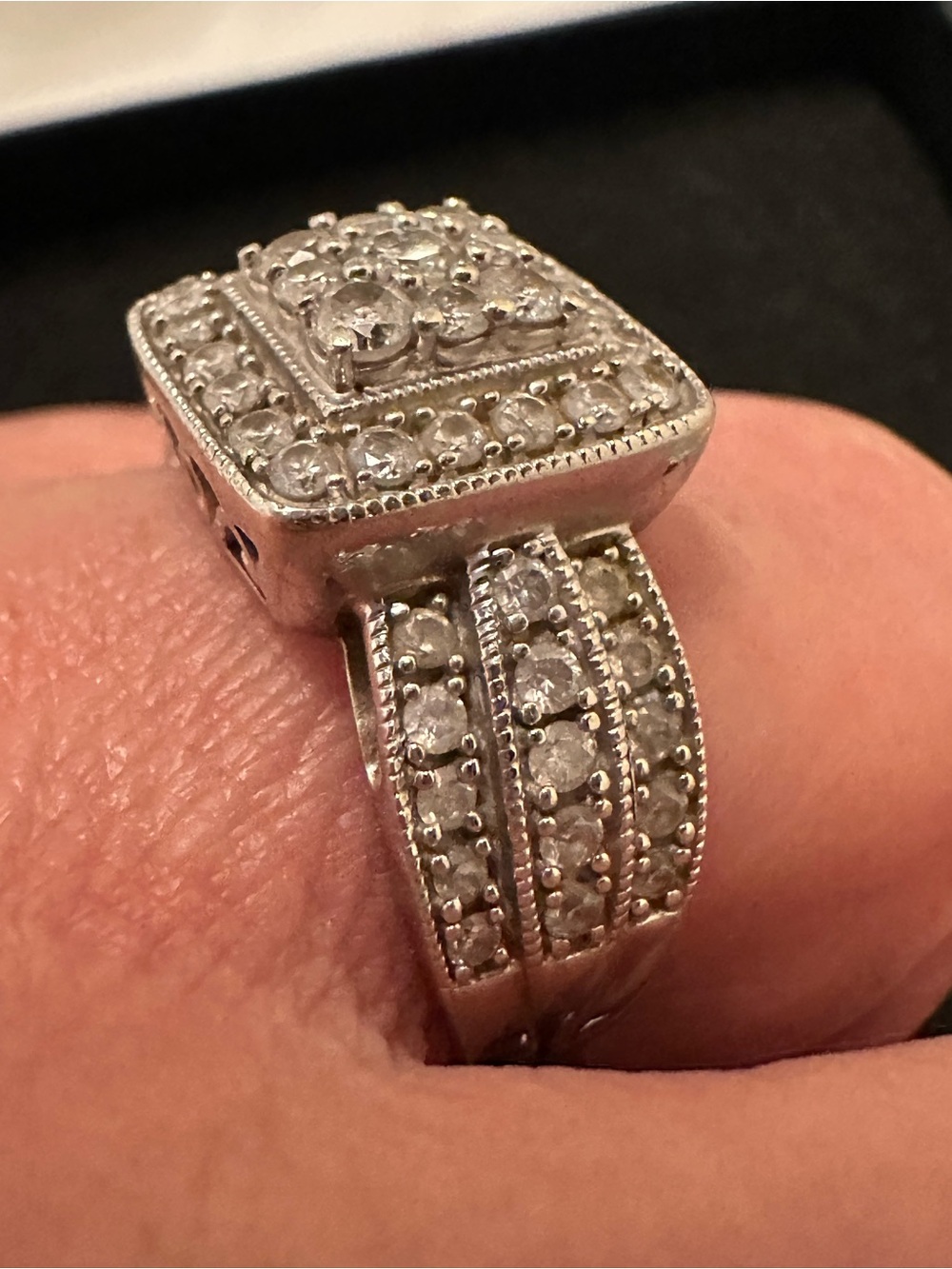 Modern Bridge White Diamond lab grown 10K Gold Side Stone Halo Ring. - Picture 2 of 12